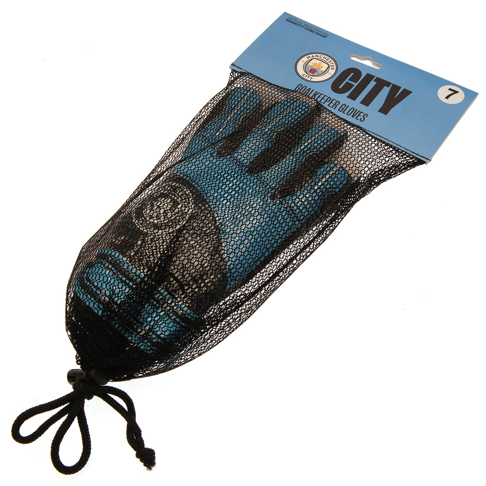 Youth Size Manchester City FC Goalkeeper Gloves with Blue Delta Design