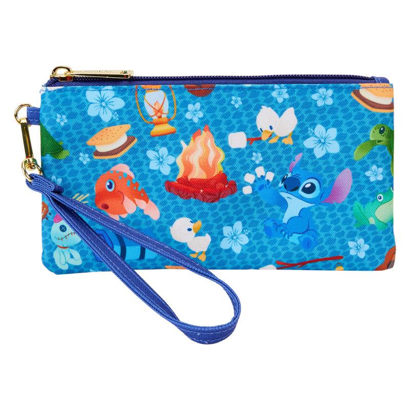 Loungefly Disney Stitch Camping Themed All - Over Print Nylon Wristlet