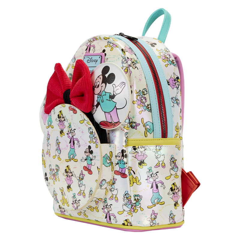 Loungefly Disney100 Iridescent Mini Backpack with Mickey & Friends Print and Ear Headband