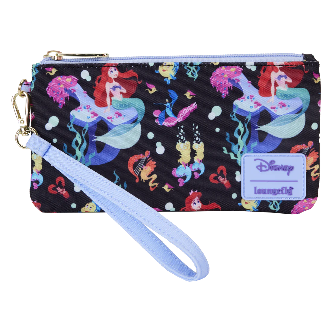 Loungefly Disney The Little Mermaid 35th Anniversary Colorful All-Over-Print Nylon Wristlet Wallet