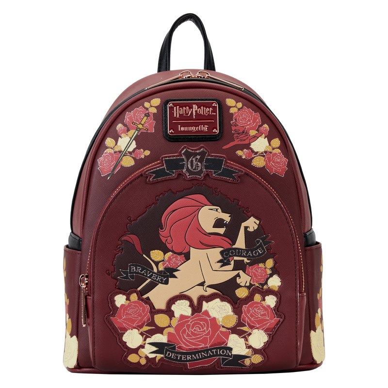 Loungefly Harry Potter Gryffindor Floral Tattoo Design Adjustable Mini Backpack