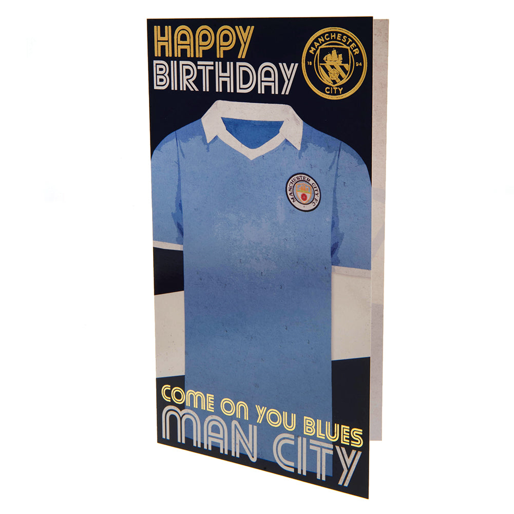 Vibrant Retro-style Manchester City FC Blue Birthday Card