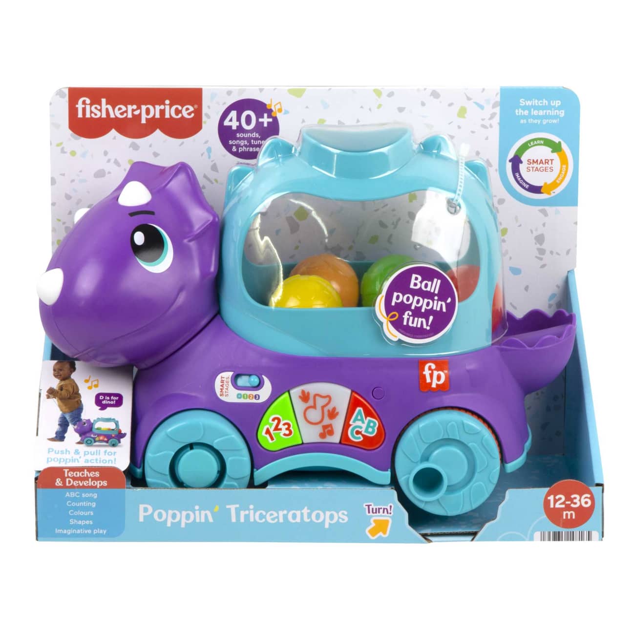 Fisher-Price Interactive Ball Popper Pull Toy - Poppin’ Triceratops for Toddlers' Prehistoric Fun