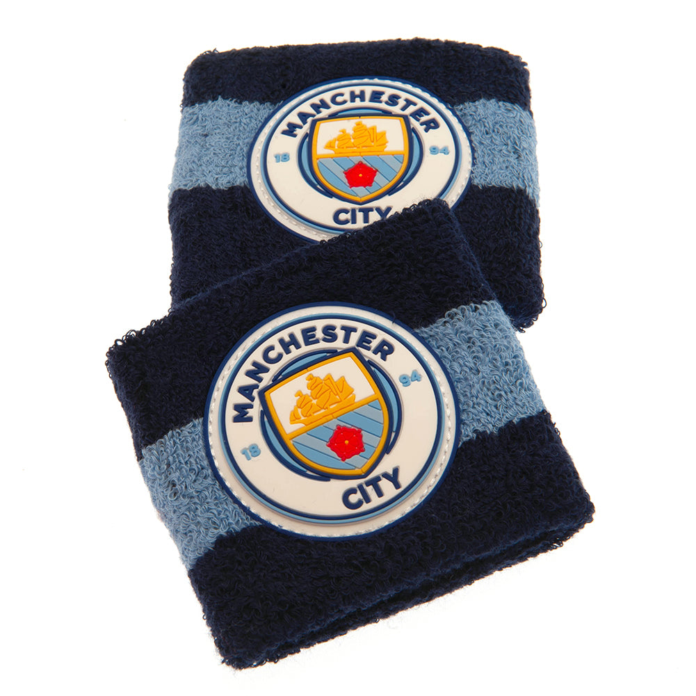 Soft Cotton Manchester City FC Dark Blue Sweatbands with Light Blue Trim and Club Crest - Pack of 2