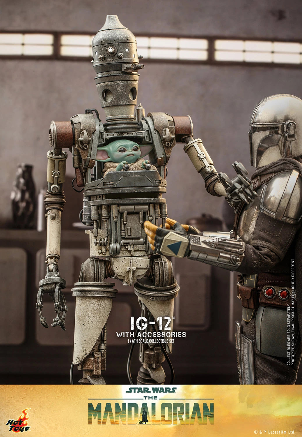 Hot Toys 1/6 Scale Mandalorian IG-12, Grogu & Accessories Collectible Set