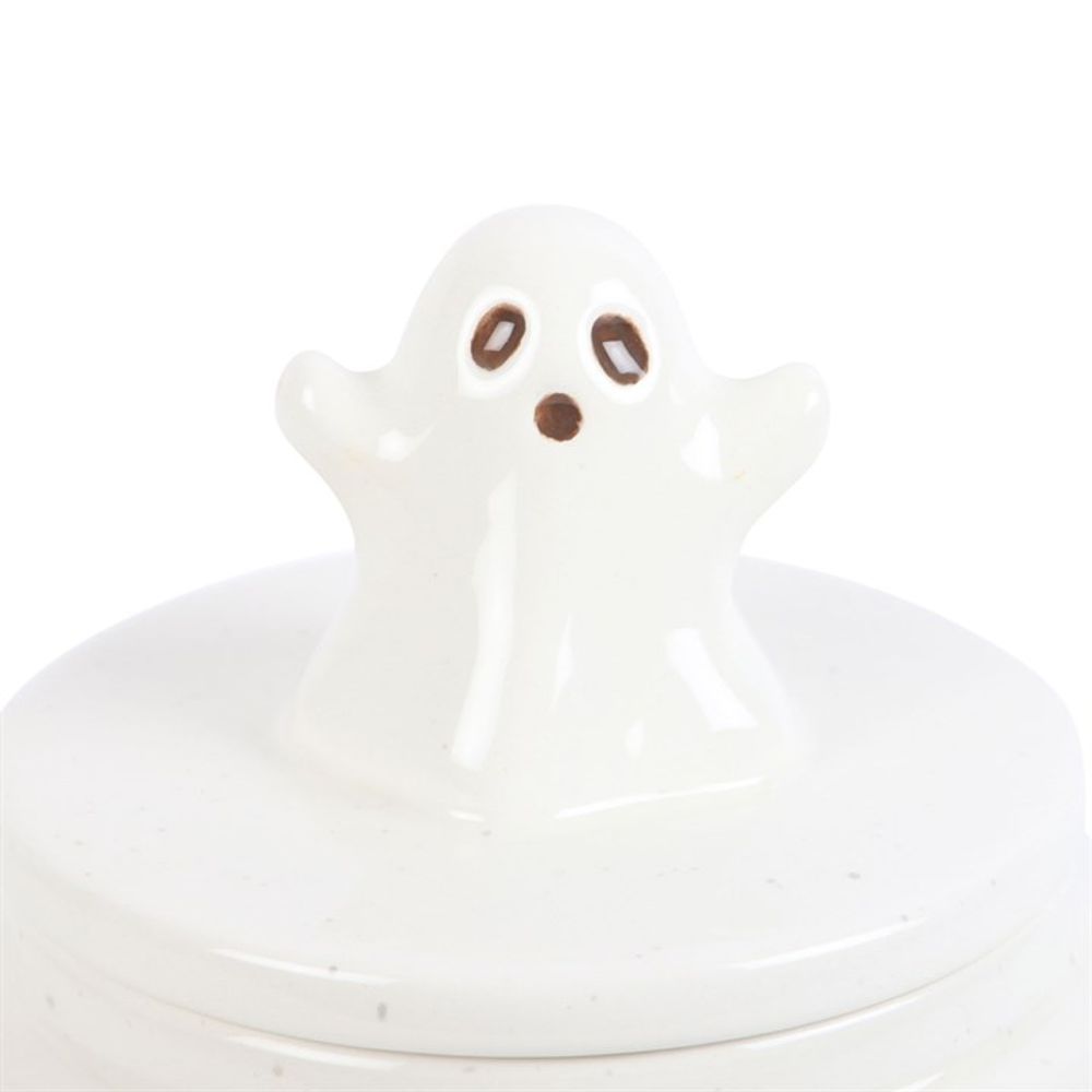 Adorable Ceramic Hey Boo Ghost Themed Halloween Storage Jar