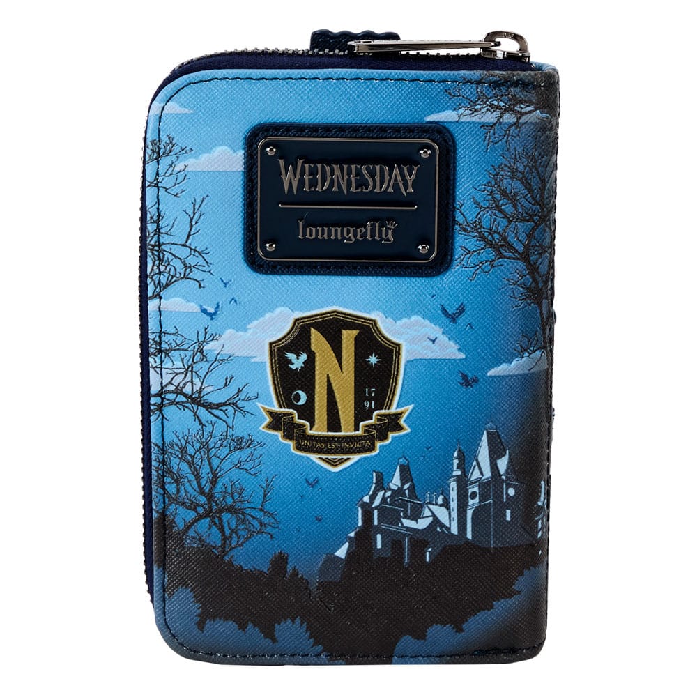 Loungefly Wednesday Addams Inspired Nevermore Castle Design Zip Around Fashion Wallet for Trendy Outings