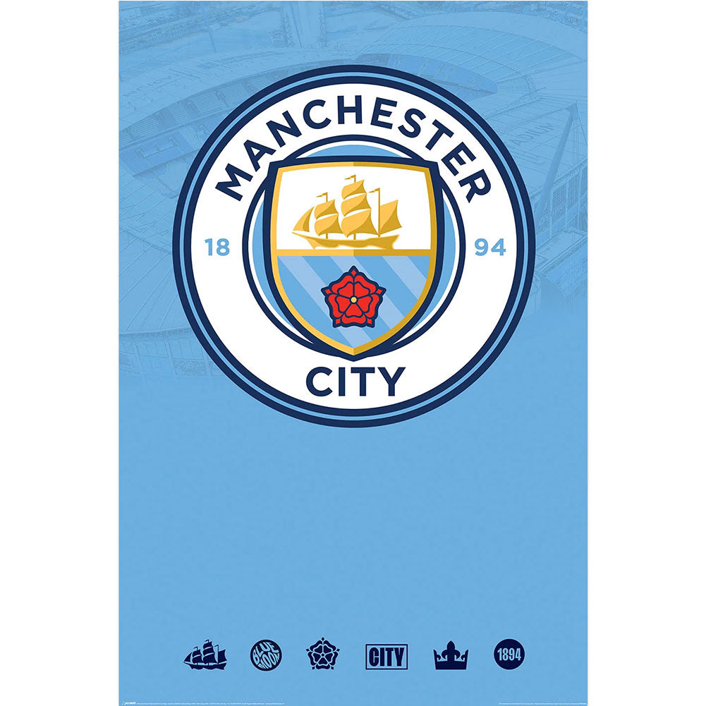 High - Resolution Sky Blue Manchester City FC Crest Rolled Maxi Poster