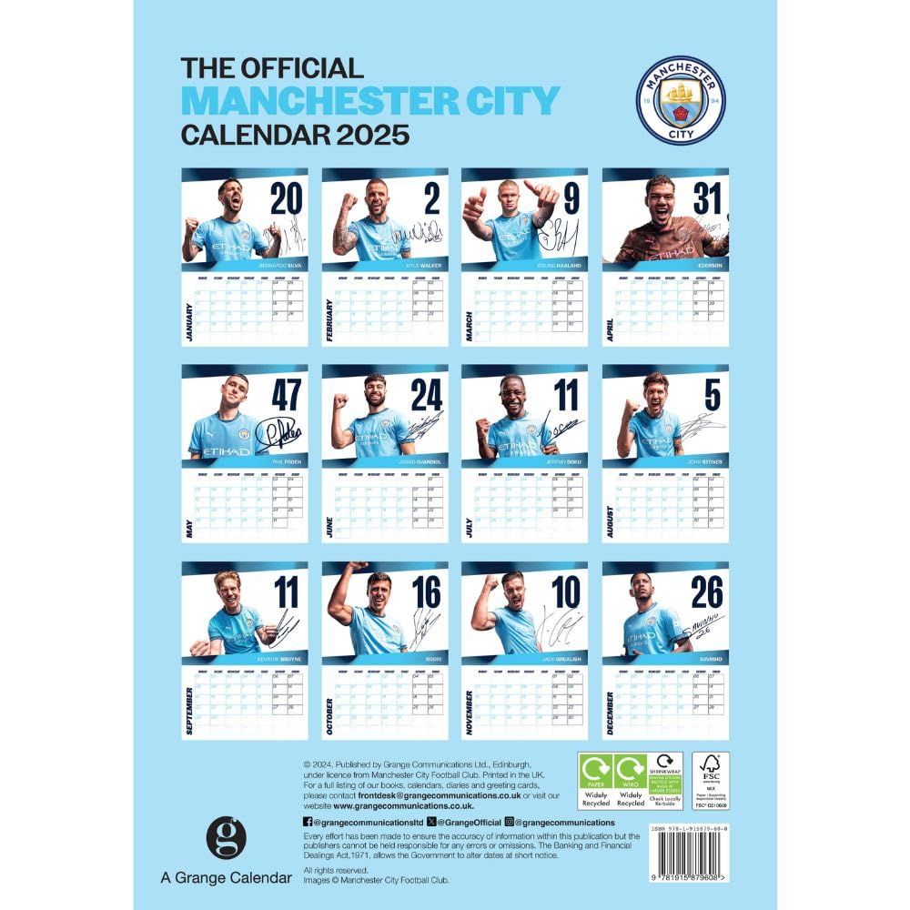2025 A3 Manchester City FC Wall Calendar with Star Players