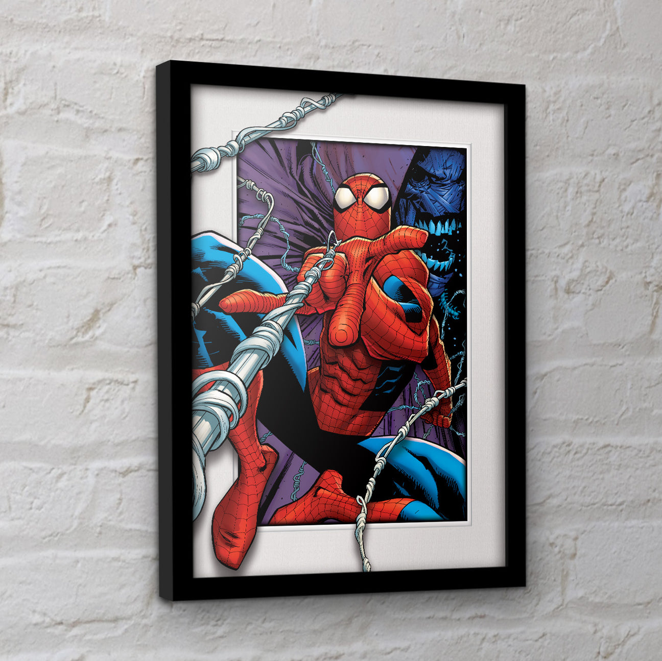 3D Effect Framed Collector Print of Swinging Marvel Comics Spider - Man, 30 x 40 cm