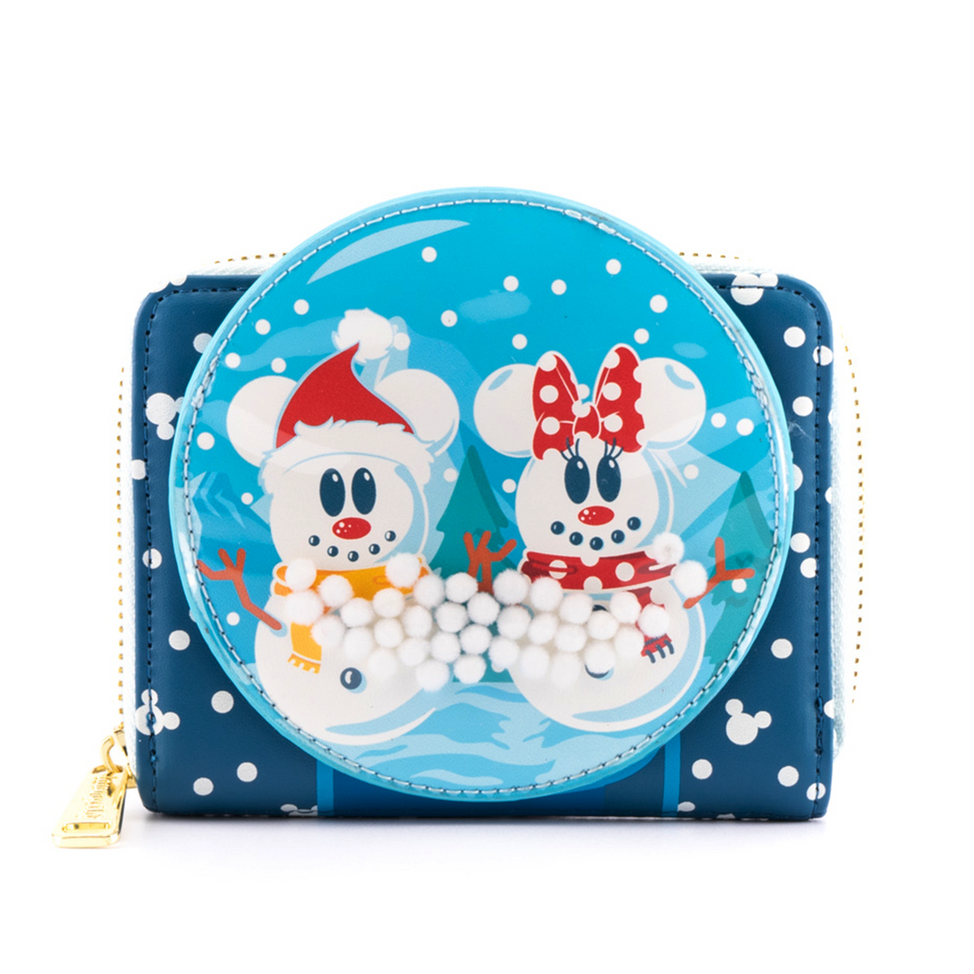 Loungefly Disney Vegan Leather Snowman Mickey Minnie Snow Globe Zip Around Wallet