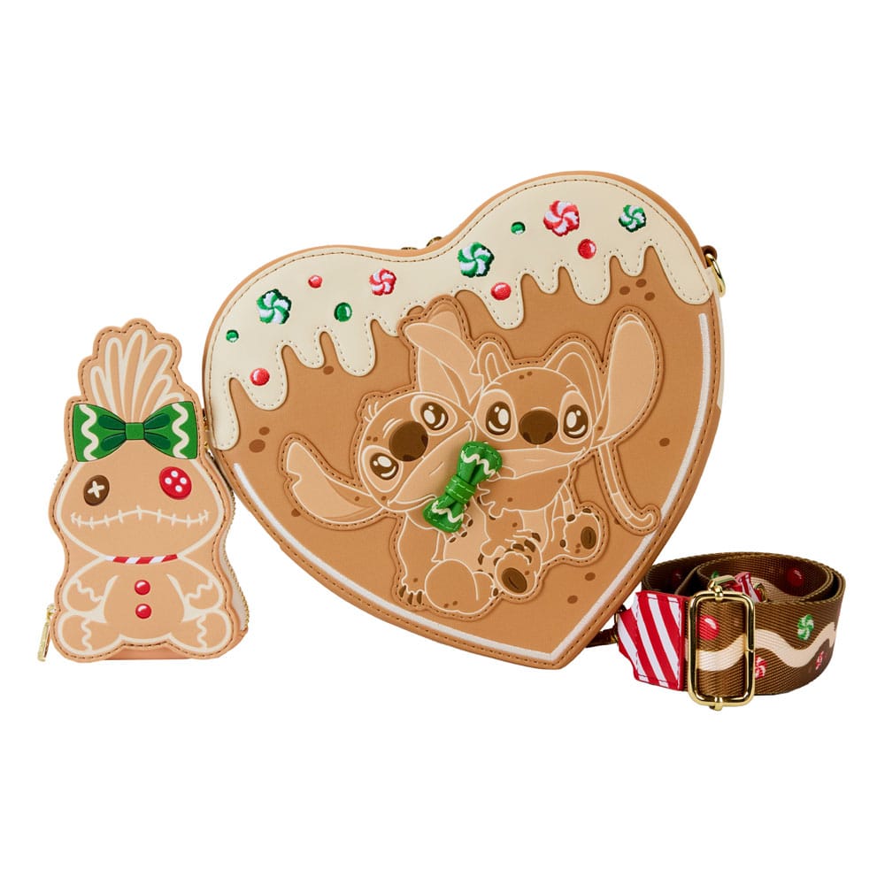 Loungefly Disney Lilo And Stitch Angel And Stitch Themed Gingerbread Heart-Shaped Crossbody Shoulder Bag for Fashion Lovers