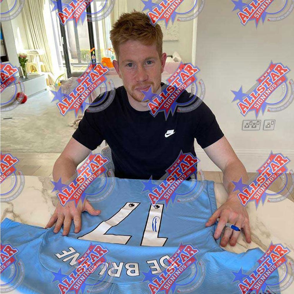 Authentic Dual - Framed Manchester City FC Shirts Signed by Kevin De Bruyne and Phil Foden