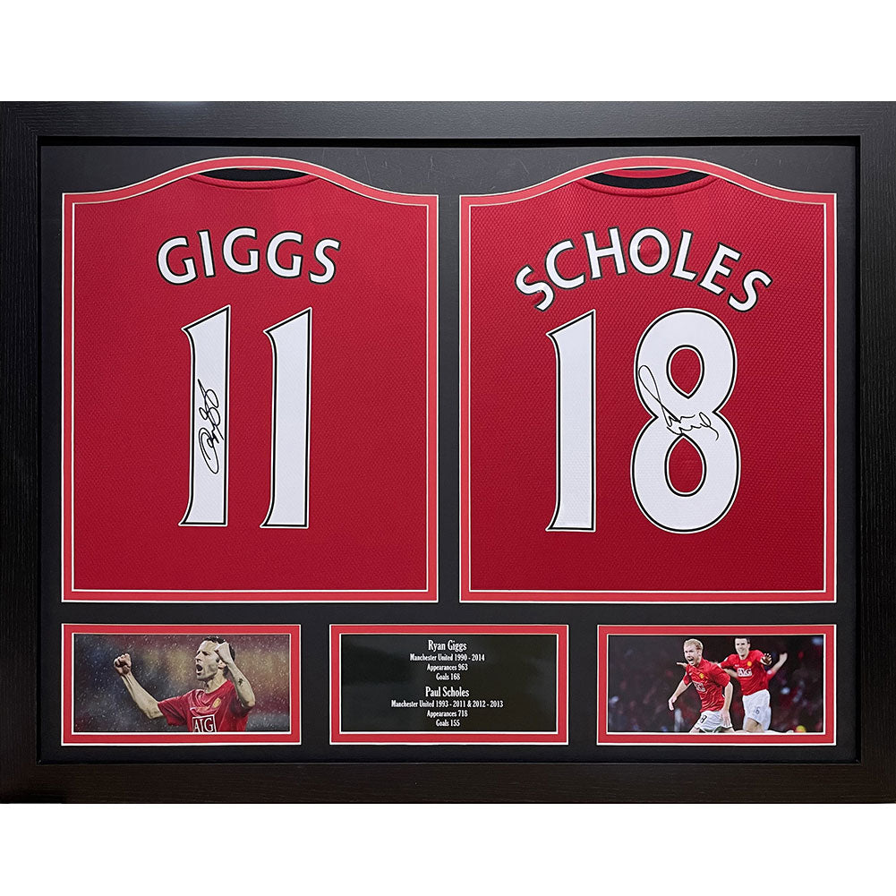 Authentically Signed Dual-Framed Manchester United FC Replica Shirts by Ryan Giggs and Paul Scholes