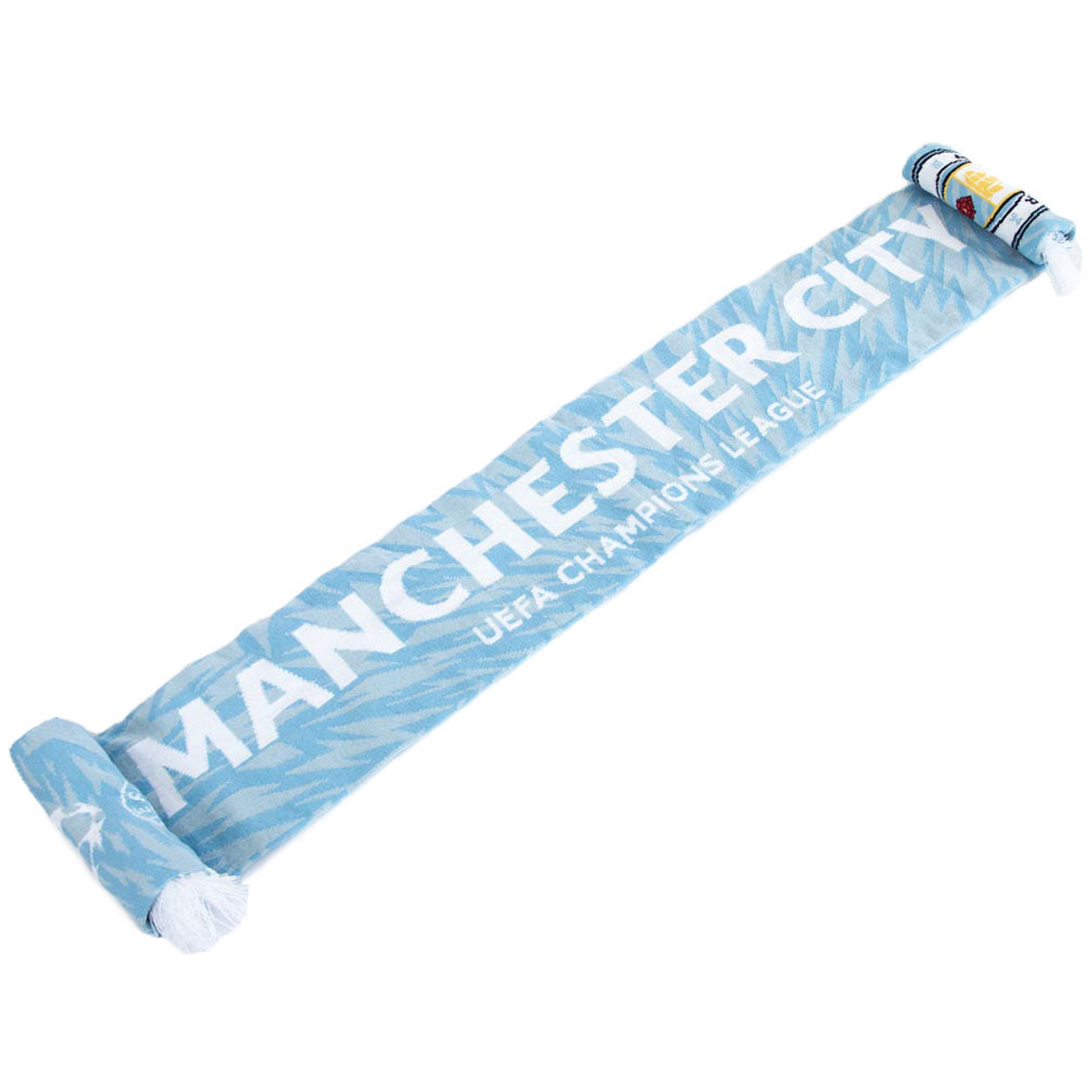 Sky Blue Jacquard Knit UCL Scarf Featuring Manchester City FC Logo
