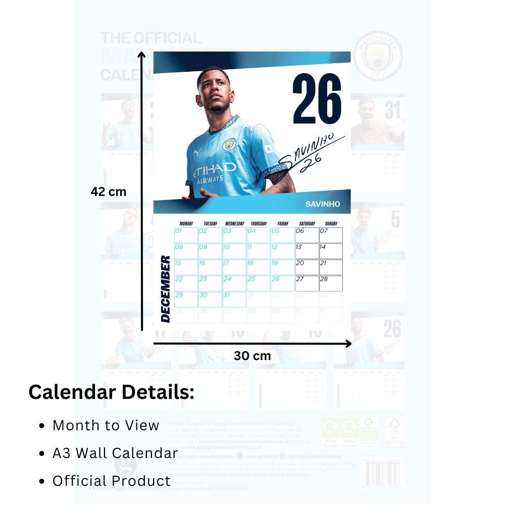 2025 A3 Manchester City FC Wall Calendar with Star Players