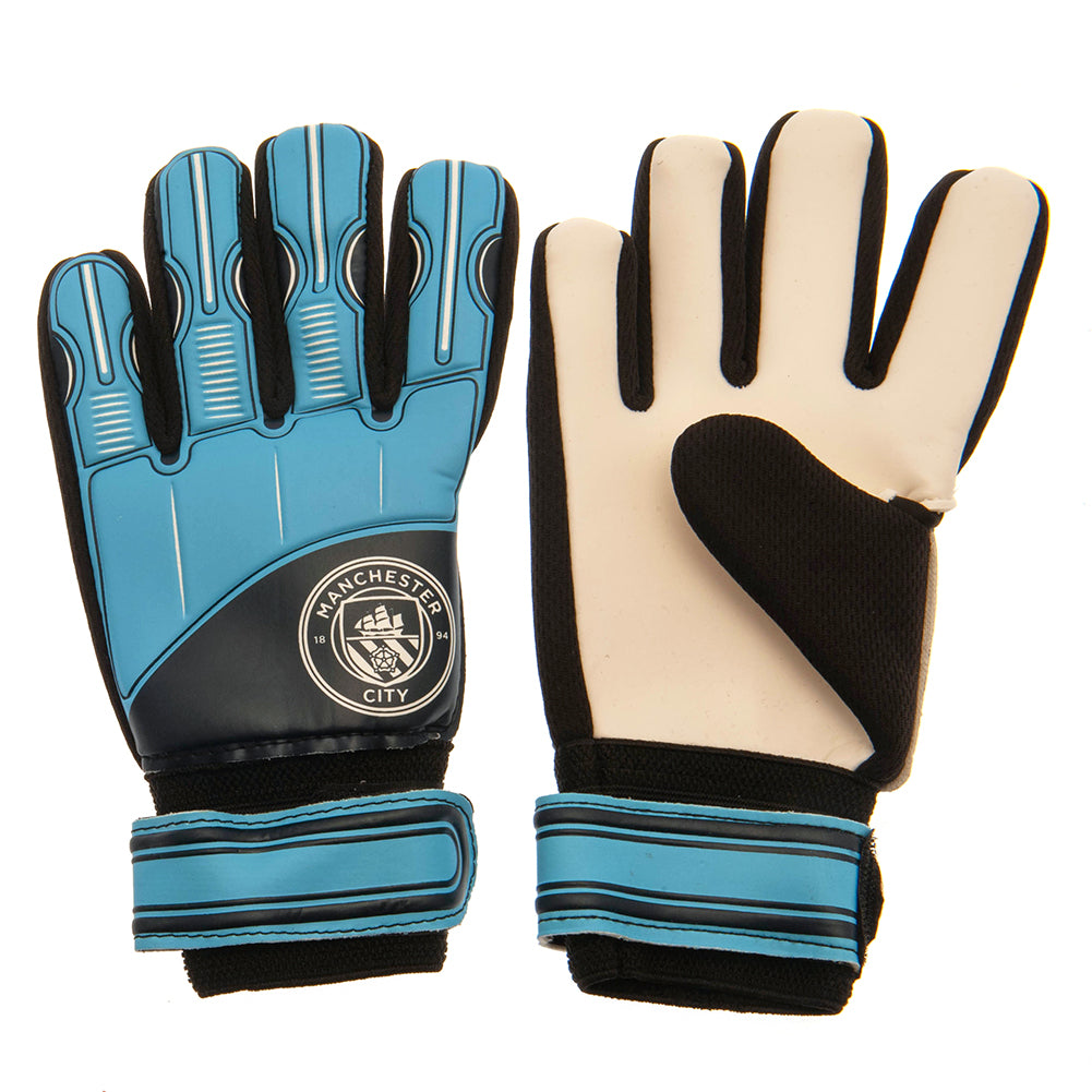 Youth Size Manchester City FC Goalkeeper Gloves with Blue Delta Design