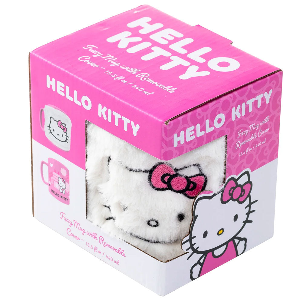 Adorable Hello Kitty Pastel Pink Fuzzy Mug with Removable Fluffy Cover