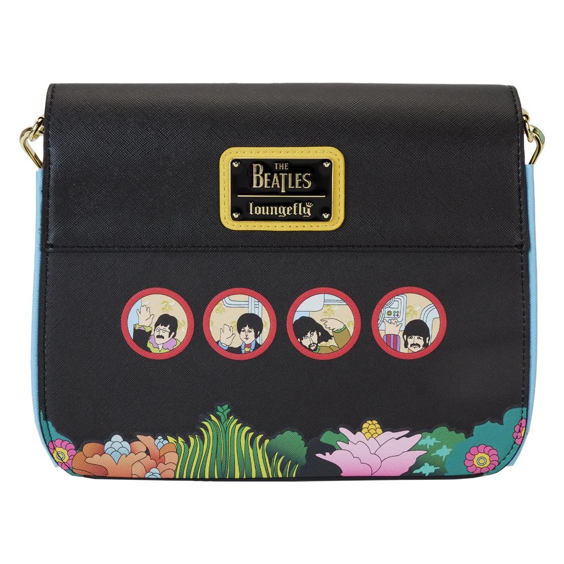 Loungefly Brand The Beatles Inspired Yellow Submarine Design Flap Pocket Crossbody Fashion Bag for Daily Use