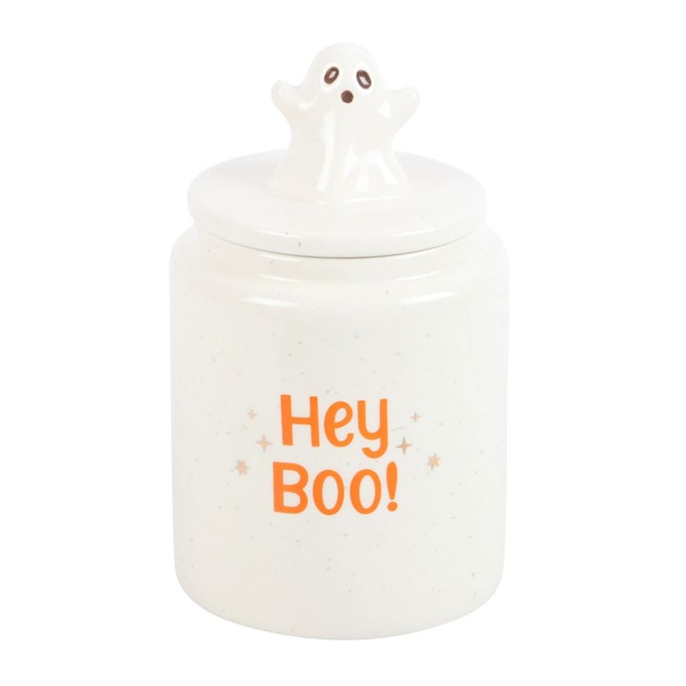 Adorable Ceramic Hey Boo Ghost Themed Halloween Storage Jar