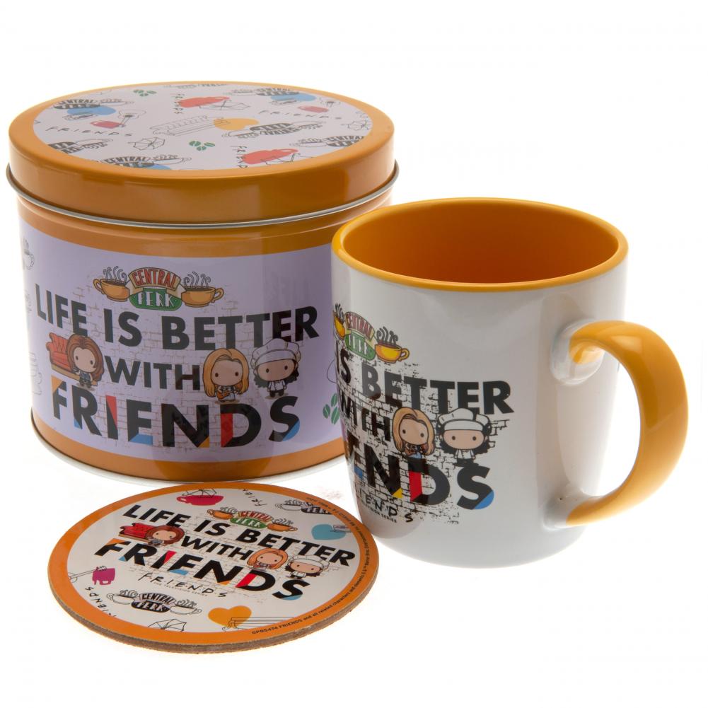 High - Quality Ceramic Friends Mug and Decorative Coaster Set in a Stylish Gift Tin