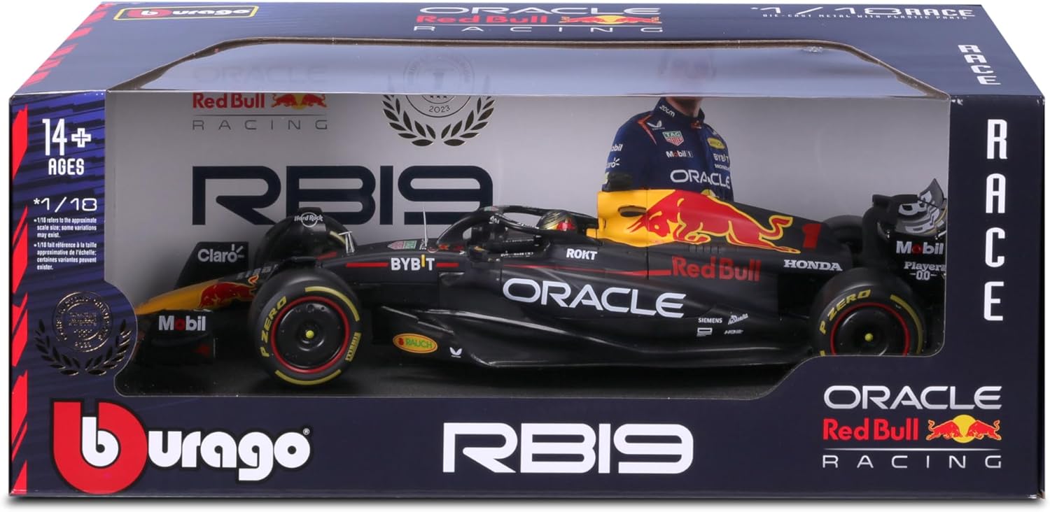 1:18 Scale Official Diecast Model of Formula 1 Red Bull Racing RB19 Driven by Max Verstappen with Helmet