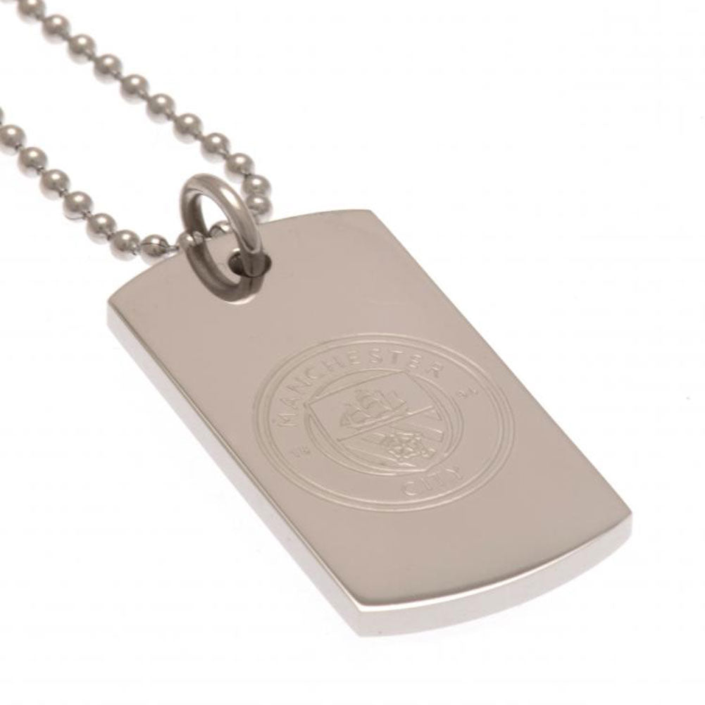 Engraved Manchester City FC Stainless Steel Dog Tag with Ball Chain