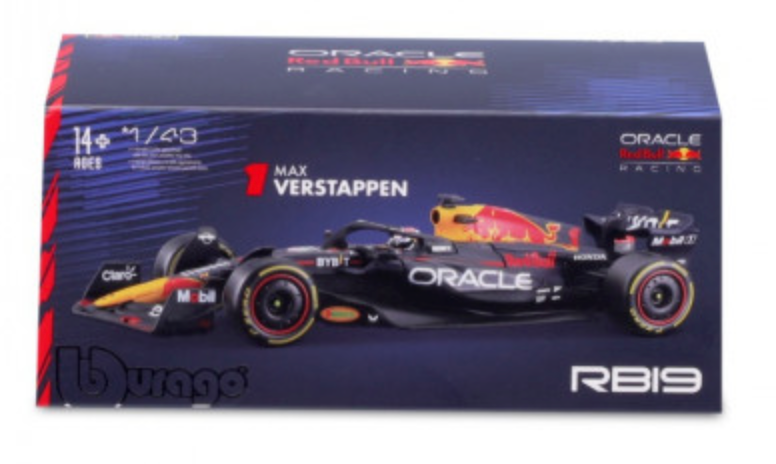 Official 1:43 Scale Diecast Model of Formula 1 Red Bull Racing RB19 Driven by Max Verstappen with Helmet