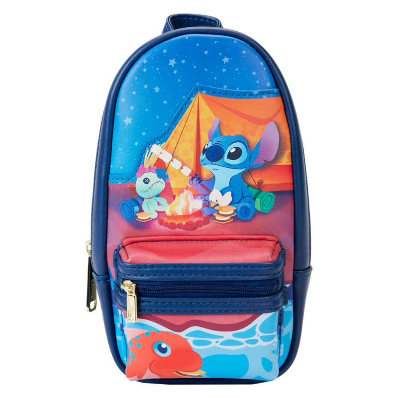 Loungefly Disney Stitch Camping Cuties Themed Mini Backpack Style Pencil Case for Stationery Storage