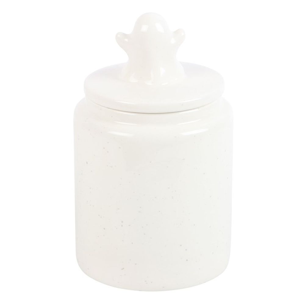 Adorable Ceramic Hey Boo Ghost Themed Halloween Storage Jar