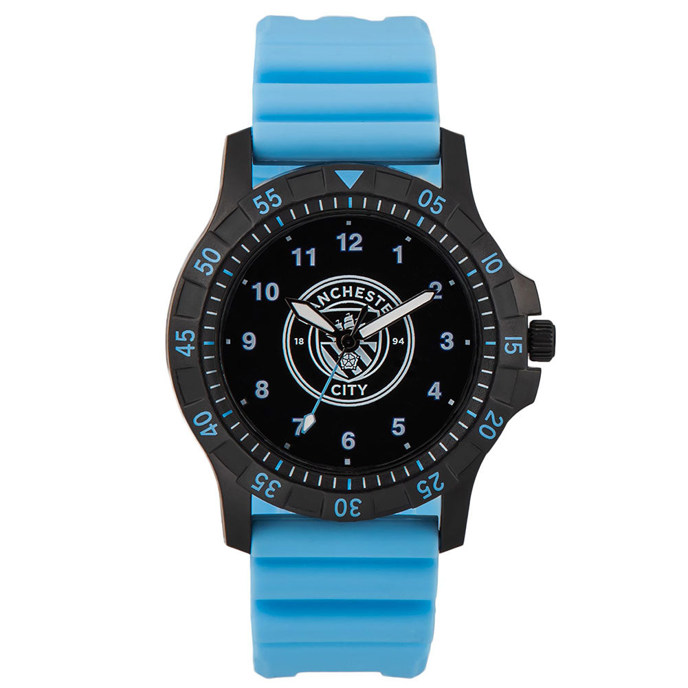Manchester City FC Stylish Silicone Strap Black Metal Watch