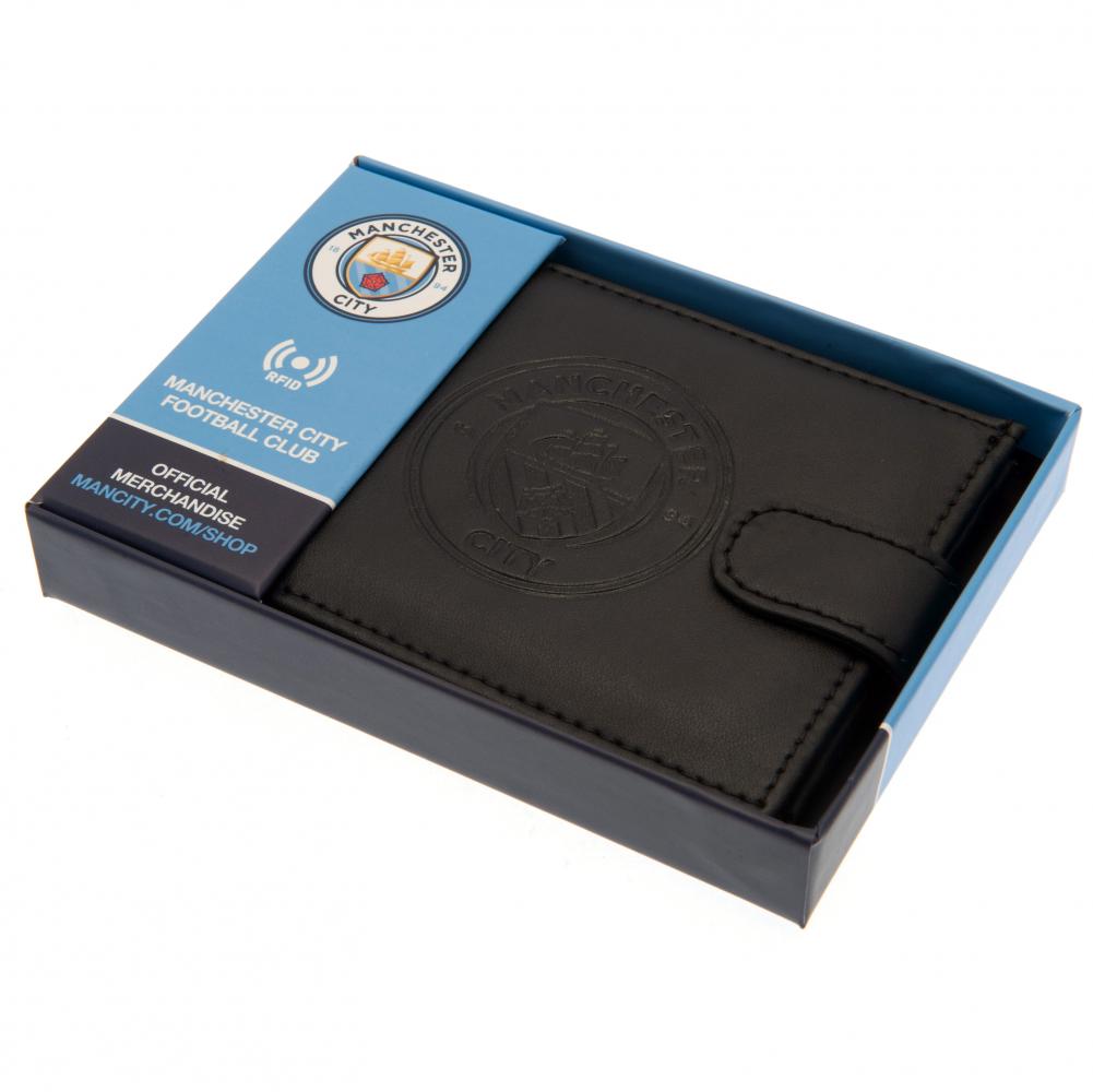 Manchester City FC Stylish RFID-Protected Black Leather Wallet