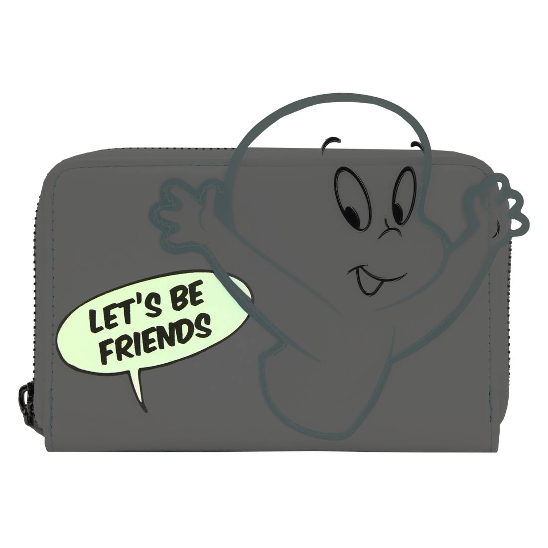 Loungefly Brand Universal Studios Licensed Zip Around Wallet Featuring Casper the Friendly Ghost and the Catchphrase 'Let's Be Friends'