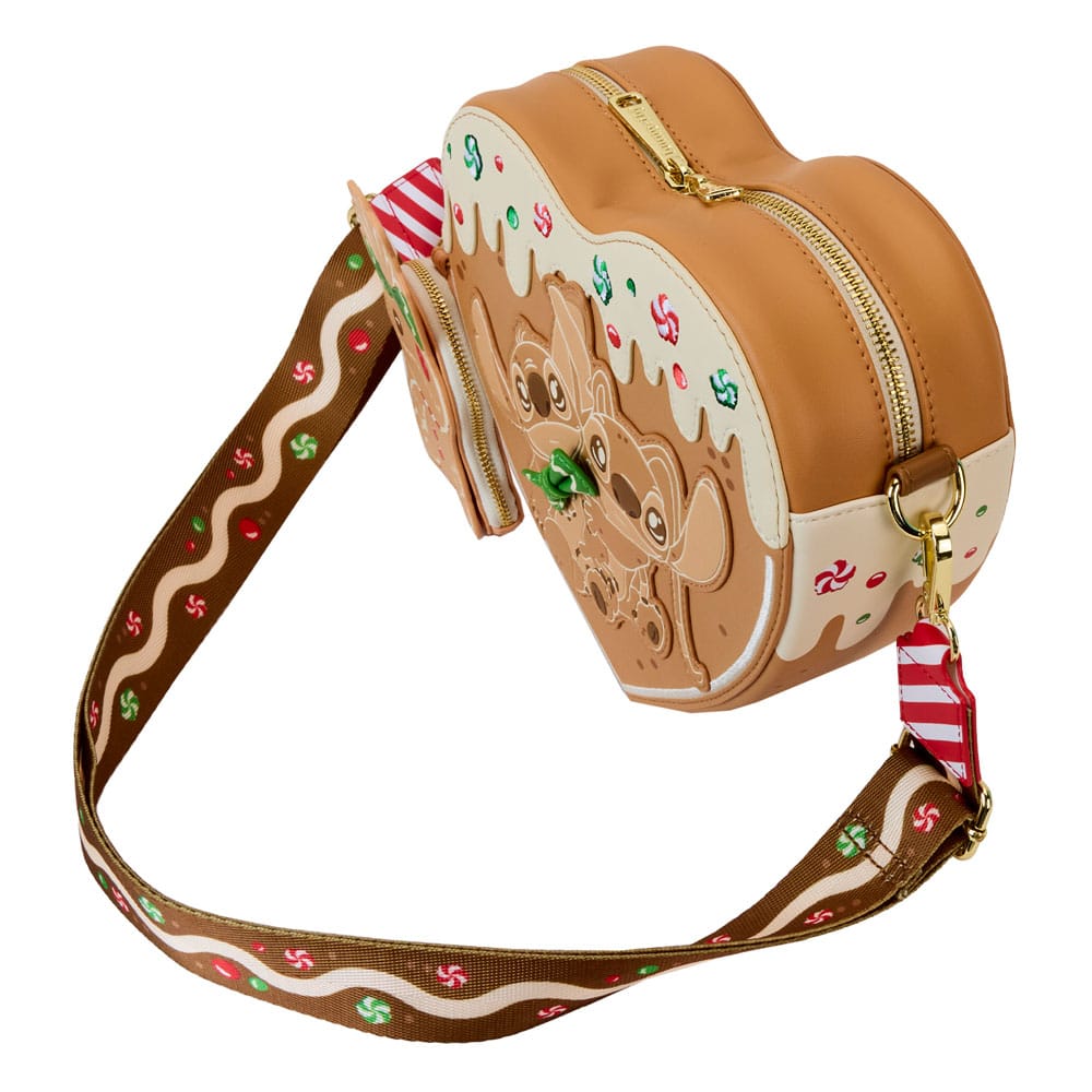 Loungefly Disney Lilo And Stitch Angel And Stitch Themed Gingerbread Heart-Shaped Crossbody Shoulder Bag for Fashion Lovers