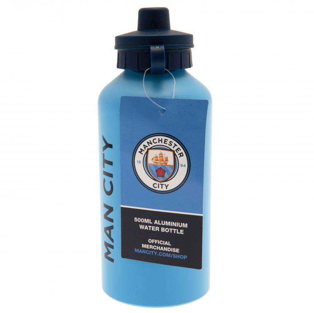 Lightweight Matt Blue Aluminium Drinks Bottle with Manchester City FC Crest