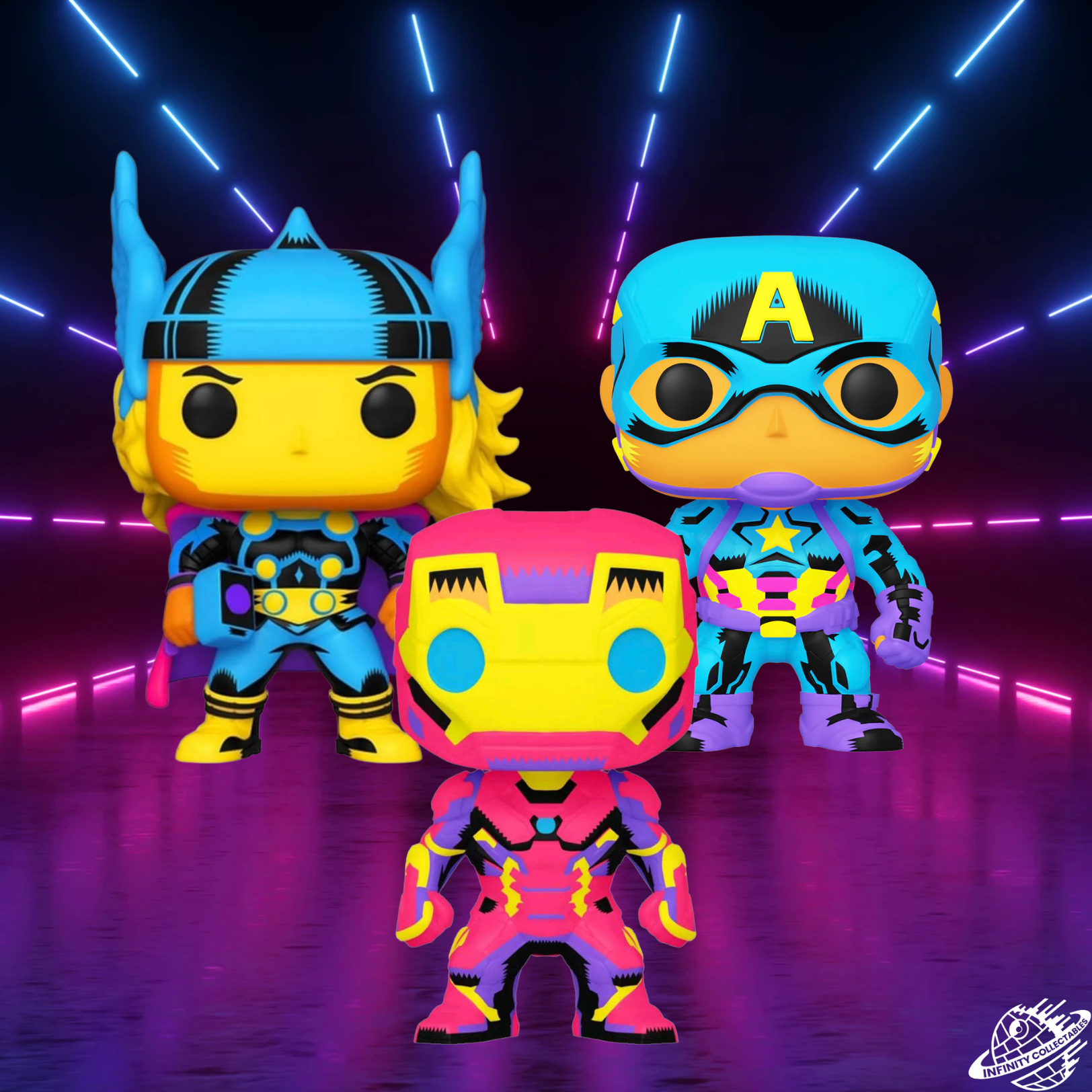 Marvel Neon Glow Funko Pop! Vinyl Bundle: Thor, Iron Man & Captain America