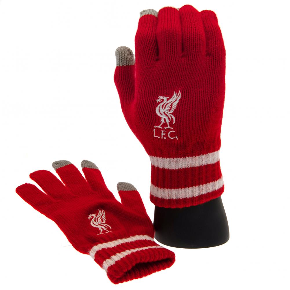 Liverpool FC Youth's Red Knitted Touchscreen Gloves with Embroidered Crest