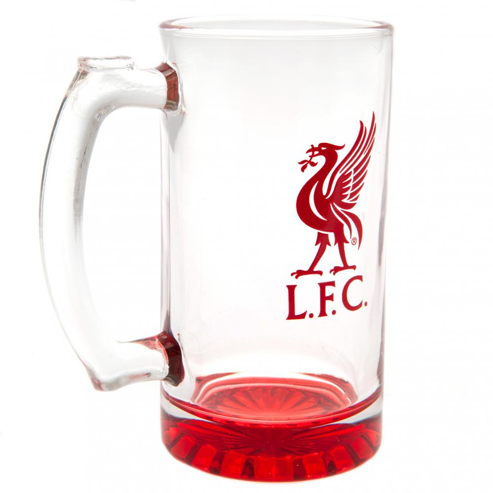 15cm Tall Liverpool FC Stein Glass Tankard with Red Base and Club Crest