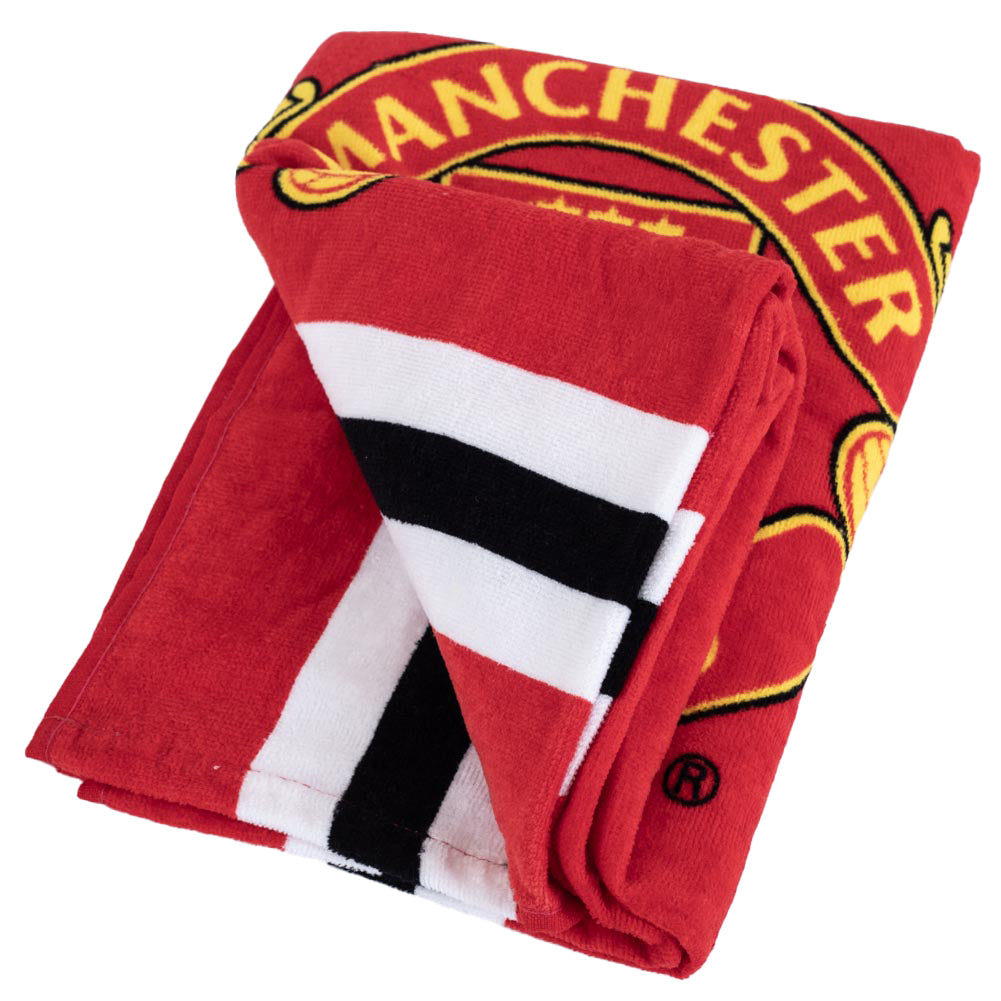 High - Quality Manchester United Branded Core Stripe Cotton Velour Beach Towel