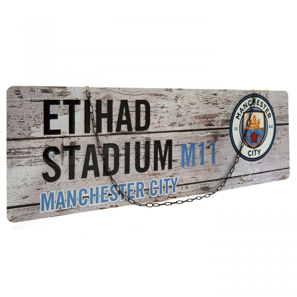 Authentic Manchester City FC Rustic Stamped Metal Hanging Garden Sign