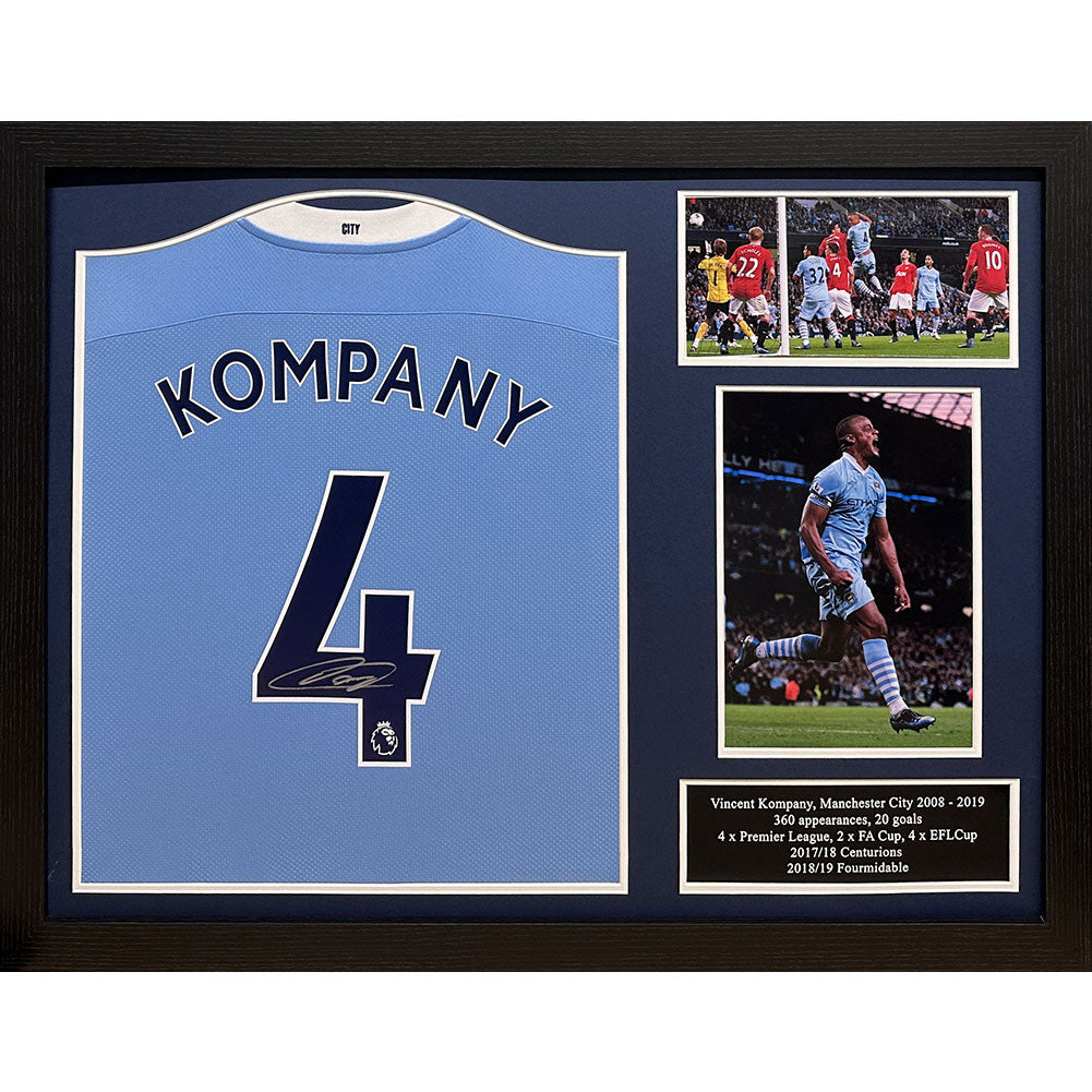 Framed Autographed Replica Shirt of Manchester City FC by Vincent Kompany