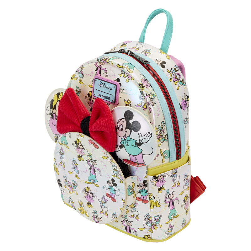 Loungefly Disney100 Iridescent Mini Backpack with Mickey & Friends Print and Ear Headband