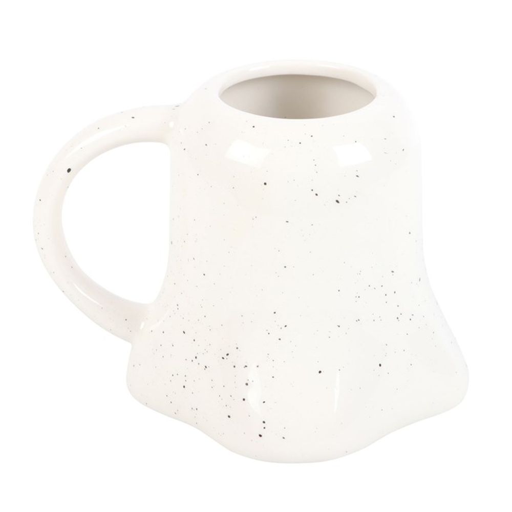 Halloween-themed Ghost-shaped Ceramic Mug with a Tiny Orange Pumpkin Decoration