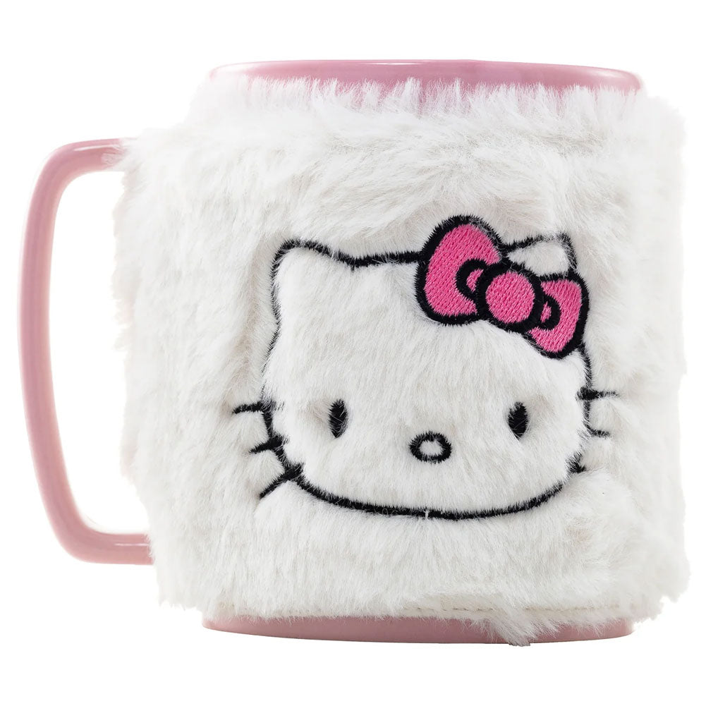 Adorable Hello Kitty Pastel Pink Fuzzy Mug with Removable Fluffy Cover