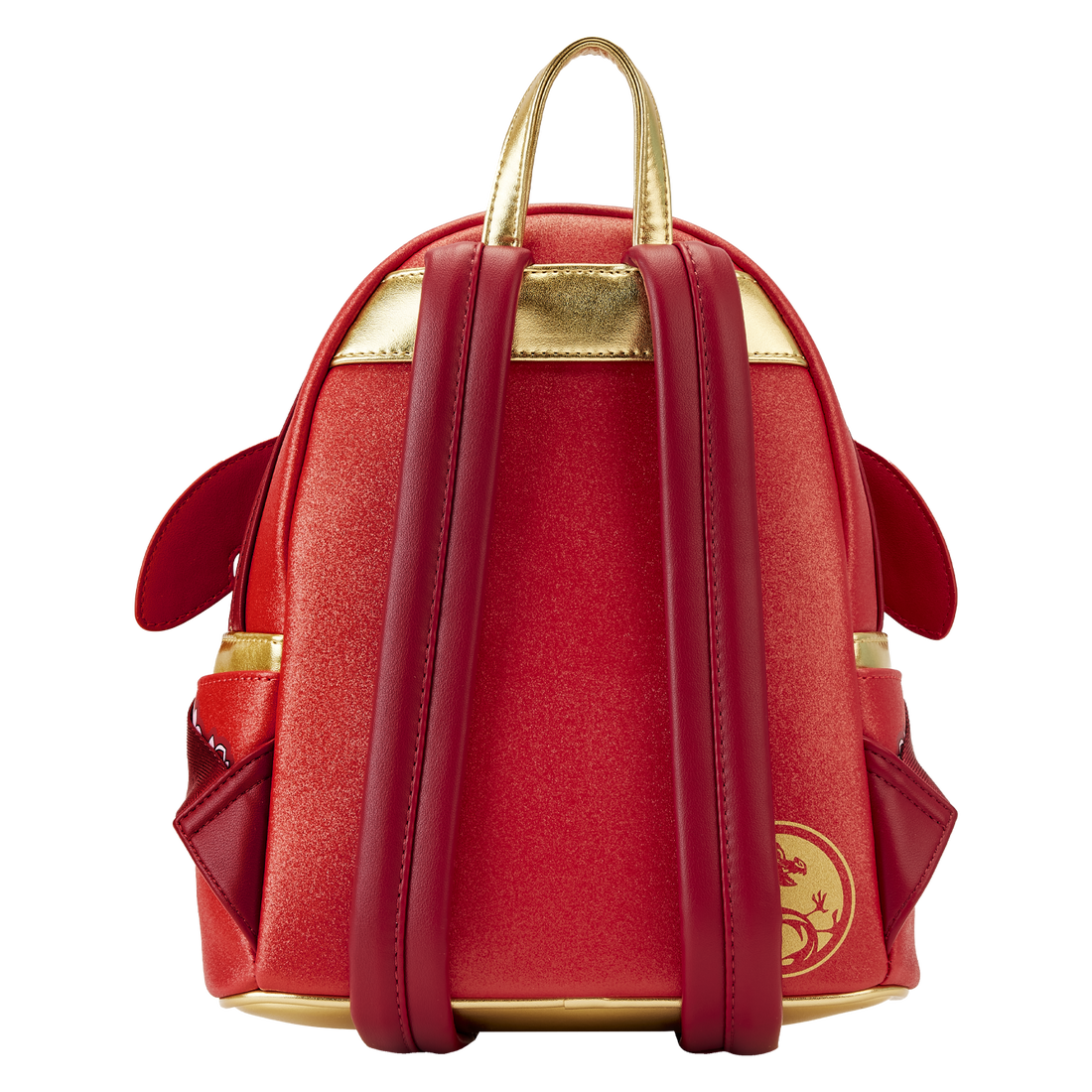 Loungefly Disney Mulan 25th Anniversary Mushu Themed Glittery Cosplay Style Mini Backpack for Fashionable Outings