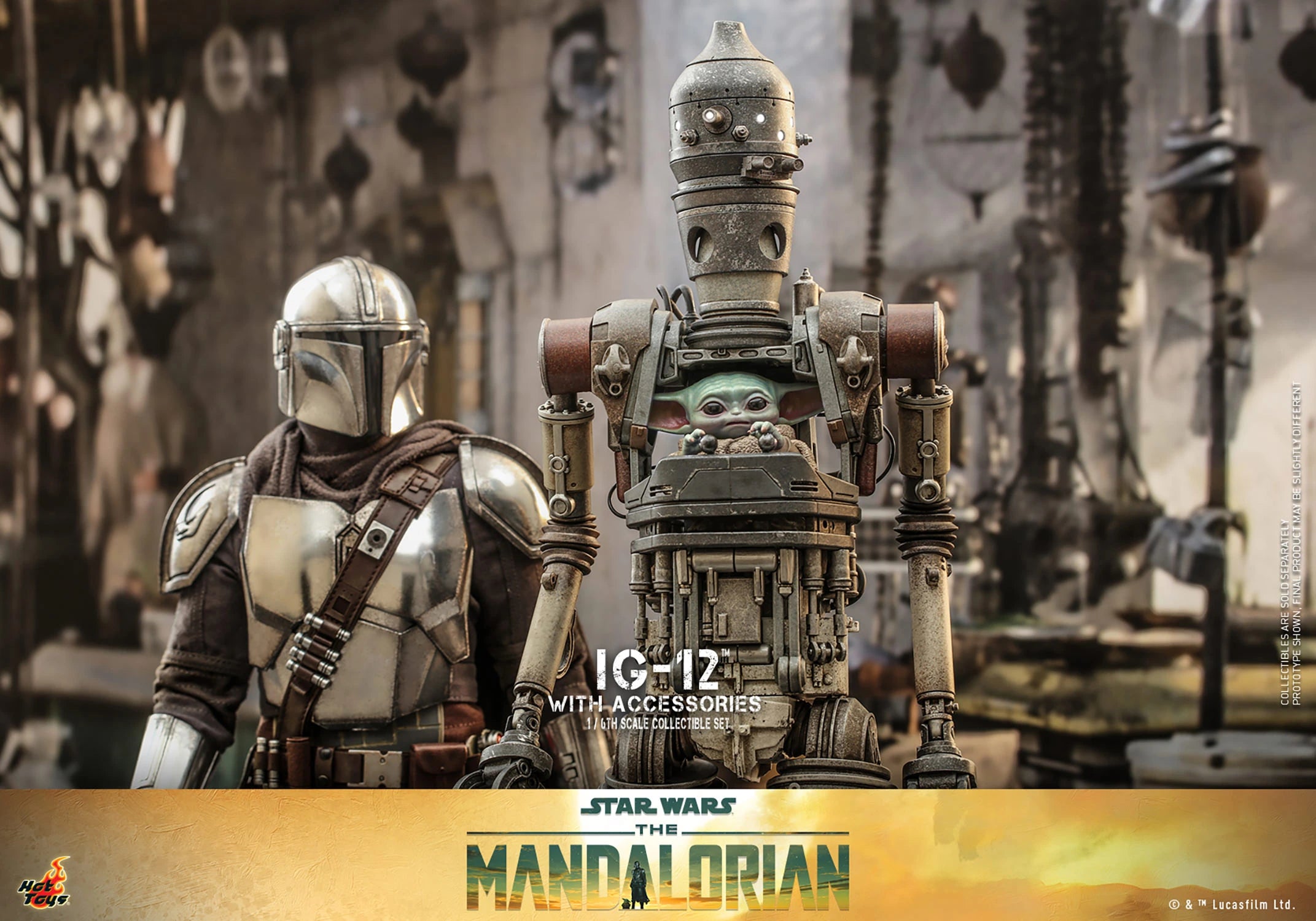 Hot Toys 1/6 Scale Mandalorian IG-12, Grogu & Accessories Collectible Set