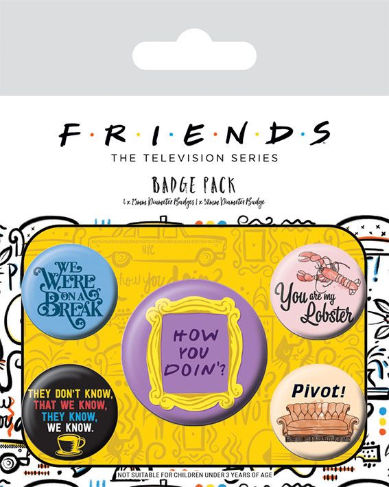 5-Piece Pack of Officially Licensed Friends Pin-Back Button Quotes