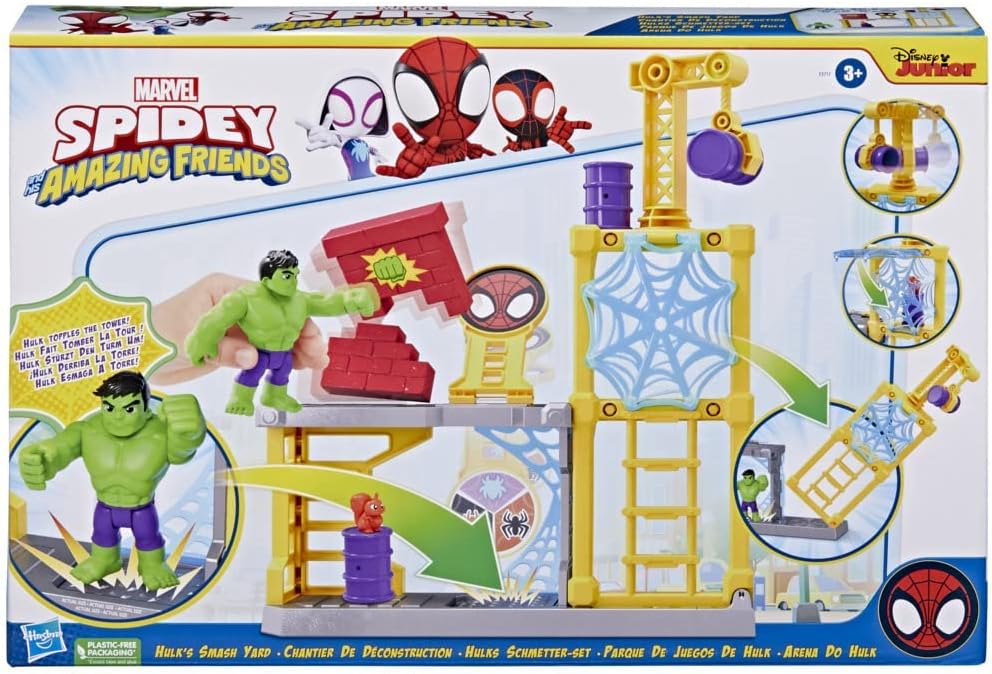 Marvel Spidey and His Amazing Friends-themed Hulk's Smash Yard Playset for Kids' Smash and Bash Fun