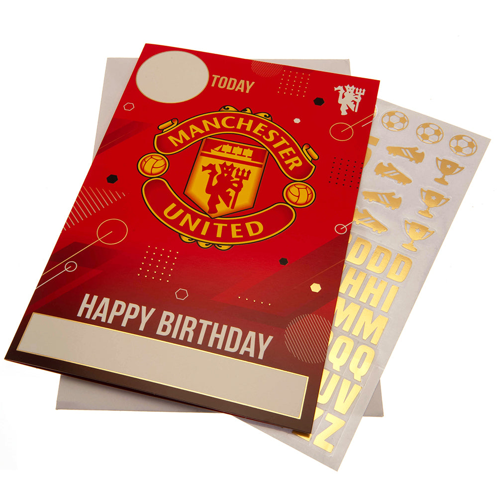 Manchester United FC Personalizable Birthday Card with Shiny Gold Stickers