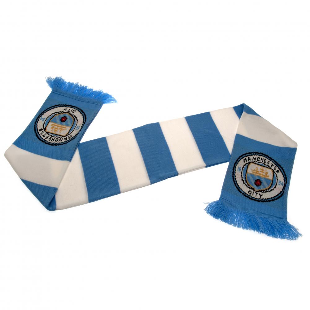 Sky Blue and White Bar Stripe Jacquard Knit Scarf of Manchester City FC